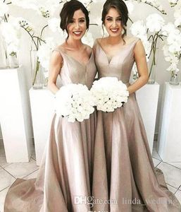 2019 Basit Gelinlik Elbise V Boyun İlkbahar Yaz Örgün Düğün Misafir Misafir Hizmetçi Onur Kıyafeti Artı Boyutu Custom Made