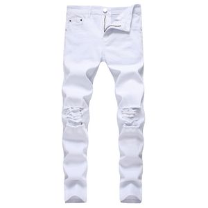 Jeans strappati bianchi solidi da uomo 2020 Jeans skinny da uomo classici retrò pantaloni di jeans elastici di marca pantaloni pantaloni a matita slim fit casual