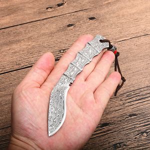 Promotion Dog Leg Shape Small Fixed Blades Knife Damascus Steel Blade Full Tang Handle Knives With Leather Sheath