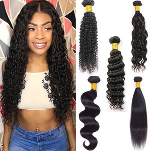 Brazilian Straight Virgin Human Hair Bundles Raw Unprocessed Indian Hair Body Water Wave Extensions Deep Wave Kinky Curly Wefts Bulk Order