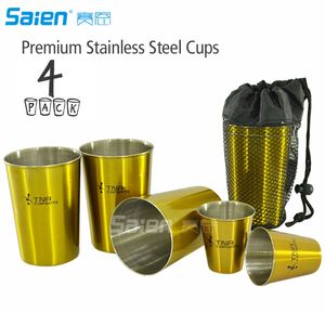 Camp Kitchen Stainless Steel Cups 6oz (uppsättning 4) för resor, hälsosam metall dricksglasögon - Premium Staplable Shatterisp, BPA Free, Lightweight,