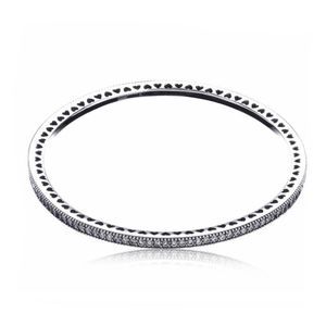 Bangle 100% 925 Sterling Silver Pave Cubic Zirconia Hollow coração pulseira para mulheres luxo casamento noivado jóias presente