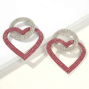 Wholesale- heart dangle earrings for girl luxury designer bling diamond jewelry women hoop earrings colorful iced out ear studs gifts
