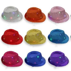 LED Jazz Hat Unisex Lantejoula Light Up Led Fedora Caps Dance Party Fancy Dress Chapéus chapéu de Hip Hop Moda Verão ao ar livre snapbacks TLZYQ1172