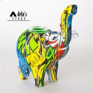 Elephant Silicone Hand Pipe Water Transfer Printing Glass Dish Height 123mm Bowl Dab Oil Rigs Glass Pipes Bong