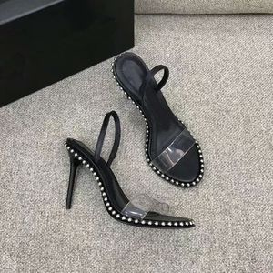 Avrupa ve Amerikan yeni PVC kadın İnci sandalet, kız nişan elbise ayakkabı, açık plaj sandalet, 9cm boyutu 35-40