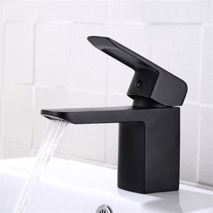Banyo Lavabo Musluk Şelale toptan satış-Mat Siyah Şık Minimalist Tek Delik Saplı Şelale Banyo Lavabo Bataryası