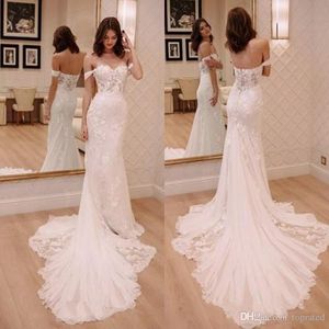 Sexy White New Mermaid Lace Wedding Dresses Modern Off Shoulder Sleeveless Appliques Sweep Train Vestidos De Novia Bridal Gowns