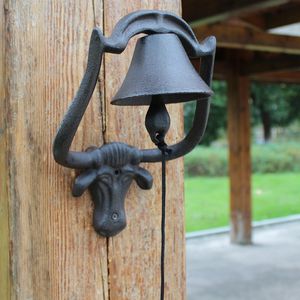 Cast Iron WELCOME Dinner Bell Simple Homel Decor Wall Mounted Metal Doorbell Rustic Brown Garden Porch Patio Farm Yard Cabin Gate Decoration Retro Ornament