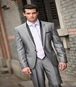 Grey Mens Wedding Tuxedos Notch Lapel Groom Groomsmen Tuxedos Fashion Man Blazers Jacket Excellent 2 Piece Suit(Jacket+Pants+Tie) 1479