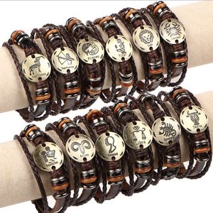 12 Constellations Armband Mode Smycken Gift Läderarmband Män Casual Personlighet Zodiac Signs Punk Charm Armband för Kvinnor Flickor