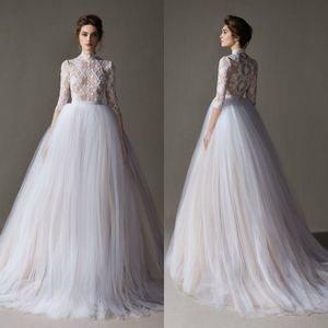 Ersa Atelier Bohemian Wedding Dresses Appliqued Lace A Line Sweep Train Illusion Beach Wedding Gowns Long Sleeve Boho Bridal Dress