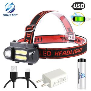 Super Bright LED Headlamp Cob Рабочий свет 4 Режим освещения Водонепроницаемая фара, питание от батареи 18650 для ночного освещения