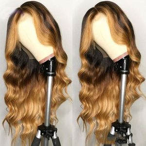 Ombre Brazylijskie koronkowe przednie ludzkie peruki włosy Wstępnie rozjaśnione miód blondynka 150 Gęstość dla czarnych kobiet 1B 4 27