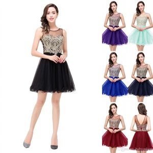 Little Black Short Homecoming Dresses Gold Appliques A Line Ruffles Knee Length Mini Prom Tail Gowns Cps362