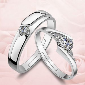 입방체 지르코니아 다이아몬드 반지 열린 조정 가능한 커플 약혼 반지 여성 남성 결혼식 세트 윌과 모래 패션 보석