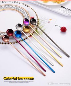 Long Handle Ice Tea Coffee Mixing Spoons Multicolor Stainless Steel 24CM Integrated Production Dessert Spoon