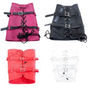 Bondage Restraint Harness Arm Leg Binder Cuff Lace Up Legbinder Cinghie con fibbia in pelle #R98