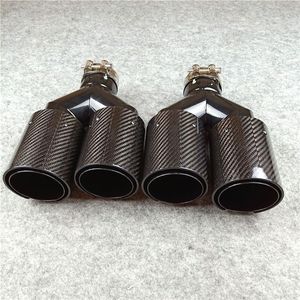 Y Style Outlet 92mm Car Glossy Carbon Fiber Exhaust Muffler Pipe Tailtip Tips For BMW Double Black Stainless Steel End Pipes