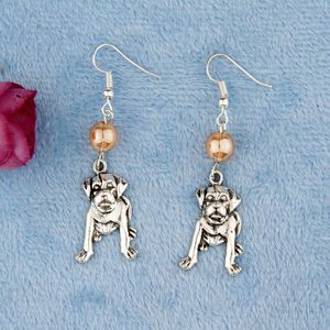 Fashion- Silver Hound Dog&Multicolor Crystal Bead Charm Pendant Dangle Earring Fashion Creativity Women Jewelry Accessories Holiday Gift
