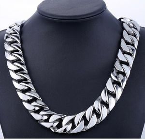 Super Heavy Thick 24mm Mens Silver Curb Cuban Link Flat Round Necklace Punk Rock Hiphop 316L Stainless Steel Bike Biker Chain Necklace Bracelet Jewelry