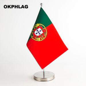 Portugal state Berlin table desk Flag with silver flagpole base country banners 14*21CM for Office House Party
