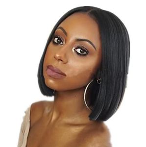 Sentetik Peruk Düz Bebek Saç Isıya Dayanıklı 14 inç Kısa Peruk Siyah Kadınlar için FZP153