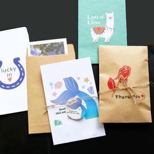 Mini Bedankt Gift Bag Envelop Kraft Paper Candy Postcard Pictures Parfum Sample Packaging Lucky Small Gift Wrap