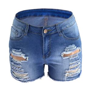 Frauen kurze Jeans Mini Shorts Sexy zerrissene gebleichte Shorts mittlere Taille Denim kurze Hosen Quaste dünne dünne Hosen