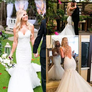 Vintage Bohemian Mermaid Suknie Ślubne 2019 Backless Pełna Koronka Aplikacja Pełna Długość Kraj Ogród Suknia Ślubna Bridal