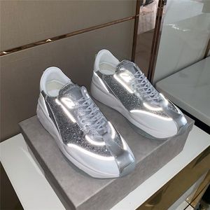 Hot Sale-Official Quality London Luxury Women Luxury Men Calf Gummied Lace Up Trainers Reflective Strip Fashion