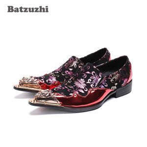 Batzuzhi Herren-Schuhe im japanischen Stil, spitz, aus Eisen, rotes Leder, Hochzeitsschuhe, Rock-Party- und Laufsteg-Kleiderschuhe für Herren!