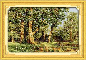 オークの森の美しい風景家の装飾絵画、手作りクロスステッチ刺繍針仕事セットカンバスDMC 14ct / 11ct