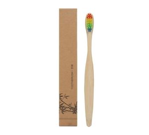 Groothandel 500 stks kleurrijke hoofd bamboe tandenborstel omgeving houten regenboog bamboe tandenborstel orale zorg zachte bristel DHL gratis verzending