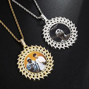 Hip Hop Iced Out Custom Picture Pendant Halsband med Rope Chain Charm Leaf Round Photo Pendant Smycken För Män Kvinnor