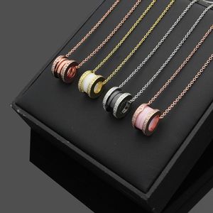 High Quality Fashion Lady Titanium steel 18K Plated Gold Necklaces With Ceramic Screw thread Spring Edge Diamond Pendant Engagement 3 Color