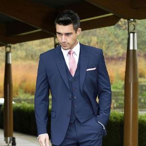 Fashion Two Buttons Navy Blue Wedding Men Suits Notch Lapel Three Pieces Business Groom Tuxedos (Jacket+Pants+Vest+Tie) W991