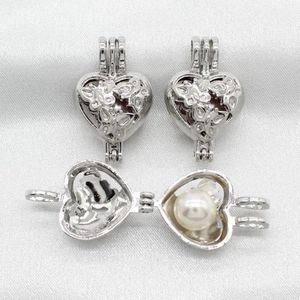 10st Silver Butterfly Heart Shape Oyster Pearl Cage Pendant Parfym Essential Oljediffusor Cage Lockets Halsband Charms