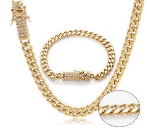 Collana in acciaio da titanio Hip Hop da donna da 10 mm. Gioielli in oro 18 carati con diamanti in acciaio inossidabile