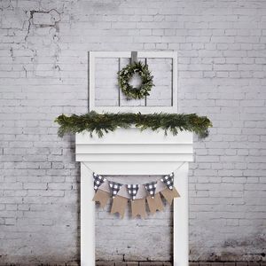 Old Brick Wall Green Garland Vinyl Christmas Fireplace Backdrop for Photography Baby Kids Family Party Photo Booth Background