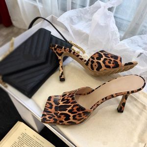 leopard prom slippers Designer nappa dream Square toe Sandal PADDED SANDALS ladies fashion Woven slippers Wedding Woman Woven high heels