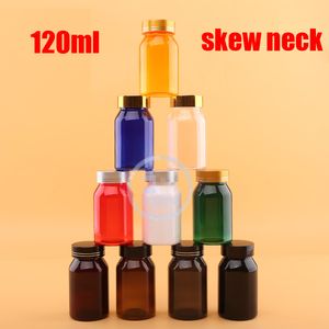 20 PCS 120 ml SKEW NECK PET garrafas vazias, armazenamentos de cuidados de saúde, garrafas de plástico em pó com tampas de alumínio selos - cores de variedade