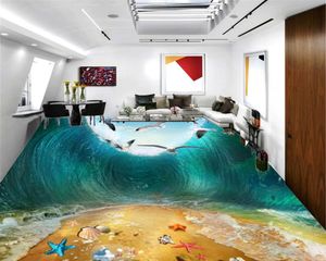 3d Floor Wallpaper Starfish Shell Tumbling Wave Scenery Custom 3d PVC Wearable Floor Wallpaper