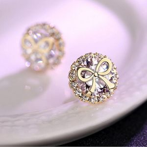 Infinity Sweet Cute Classic Fashion Jewelry 925 Sterling SilverGold Fill Round Cut White Topaz CZ Diamond Women Bridal Stud Earring Gift