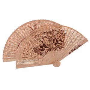 Hand held wooden fan foldable sandalwood women folding fan wood carving antique craft Chinese style Gift box