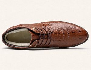 뜨거운 판매 - 새로운 패션 악어 스타일 남성 옥스포드 모피 내부 발목 부츠 남성 겨울 따뜻한 야외 신발 큰 크기