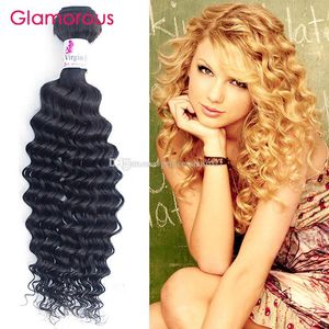 Glamorös brasiliansk djupvåg Virgin Human Hair Peruvian Indian Malaysian Hair Weave Piece Deep Wave Curly Hair Buntles Inch tillgängliga