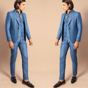 Модные Твидовые Свадебные Смокинги Красивый Slim Fit One Button Мужчины Женихи Бизнес-Вечеринка Выпускного Вечера Костюмы (Куртка + Жилет + Брюки)