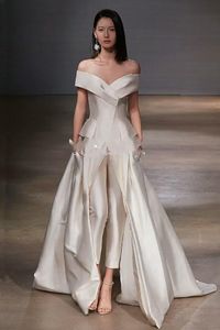 Sexy Women Jumpsuit Pants White Ivory Prom Dresses Off Shoulder Sweep Train Elegant Evening Party Zuhair Murad Dress Vestidos Festa