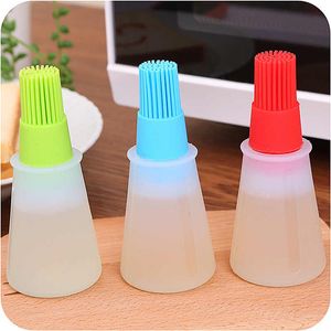 50pcs Portable Silicone Oil Pepper Bottle With Brush Measuring Cup Cap Baking BBQ Basting Brushes Pastry Oil Meat Bread Kitchen Tool Tools